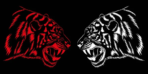 Vektorbild Eines Rot Weißen Tigers Auf Schwarzem Hintergrund — Stockvektor