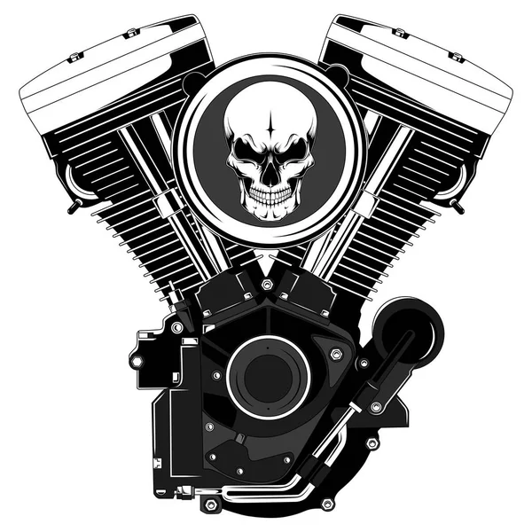 頭蓋骨とオートバイ エンジンのベクトル画像 — ストックベクタ