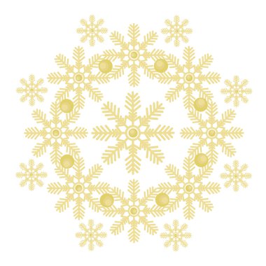 Üstündeki beyaz bir arka plan ile altın kar tanesi bir çelenk.