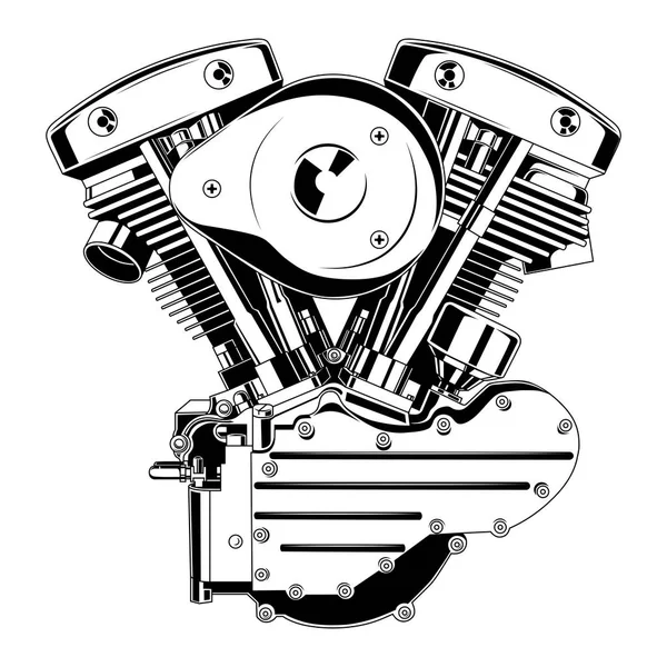 Vector Black White Image Motorcycle Engine — Stock Vector