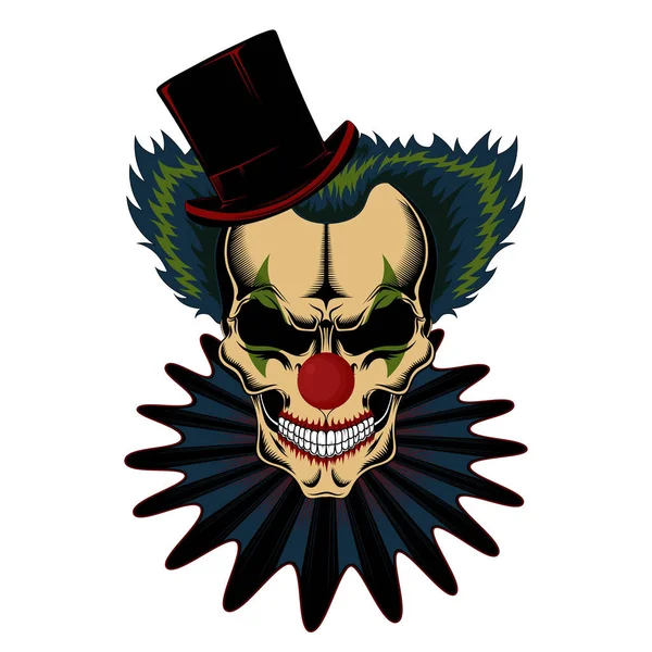 Imagen Vectorial Color Cráneo Payaso Sombrero Jabot — Vector de stock