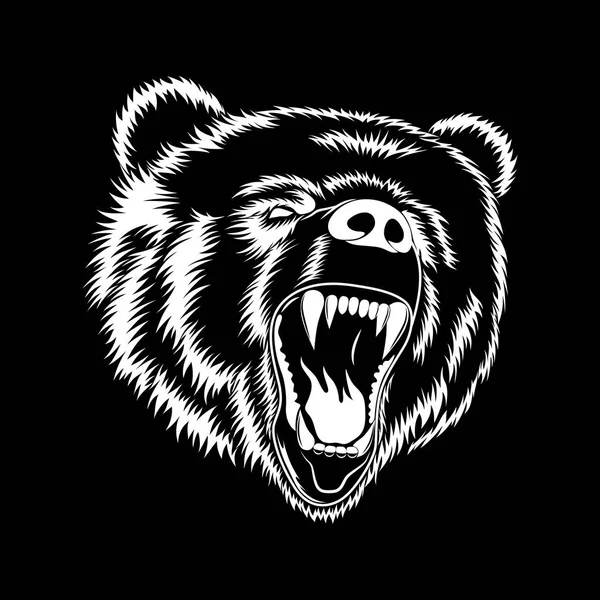 Imagen Vectorial Blanca Del Oso Malvado Sobre Fondo Negro — Vector de stock