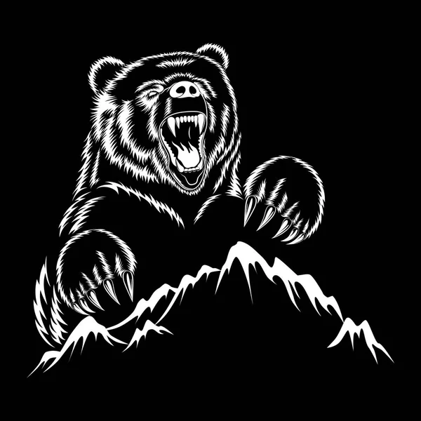 Διανυσματική Εικόνα Μιας Αρκούδας Και Βουνά Μαύρο Φόντο — Διανυσματικό Αρχείο