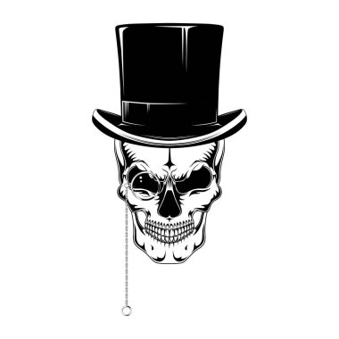 Kafatası bir silindir şapkalı pince nez ile.