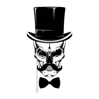 Kafatasında bir bıyık, Gözlük, papyon ile bir şapka-silindir.