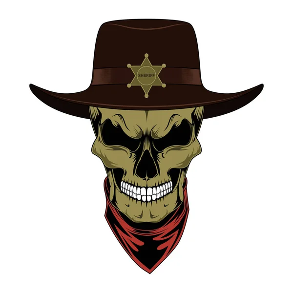 Skull Sheriff Hat Color Vector Image White Background — Stock Vector