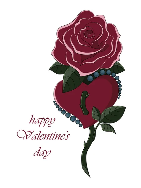 Rosa Con Corazón Saludos San Valentín — Vector de stock