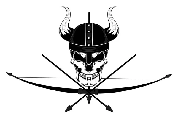 Viking Skull Hełm Rogami Łuk Strzały — Wektor stockowy
