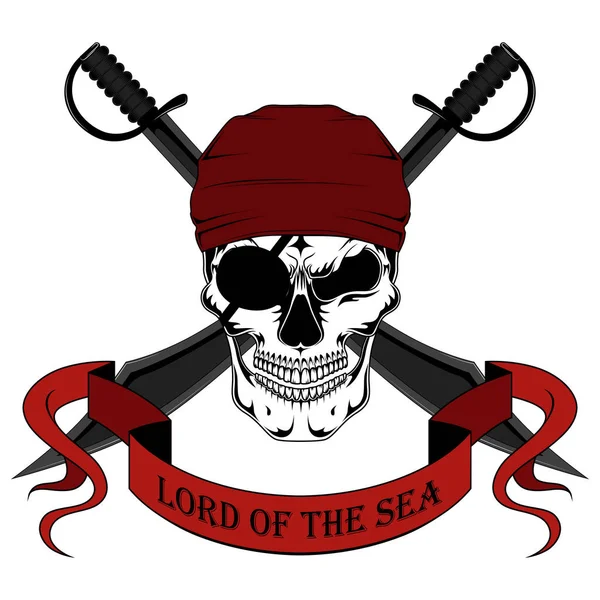 Totenkopf Eines Piraten Mit Schwertern Und Schleife Vektorbild Auf Weißem — Stockvektor