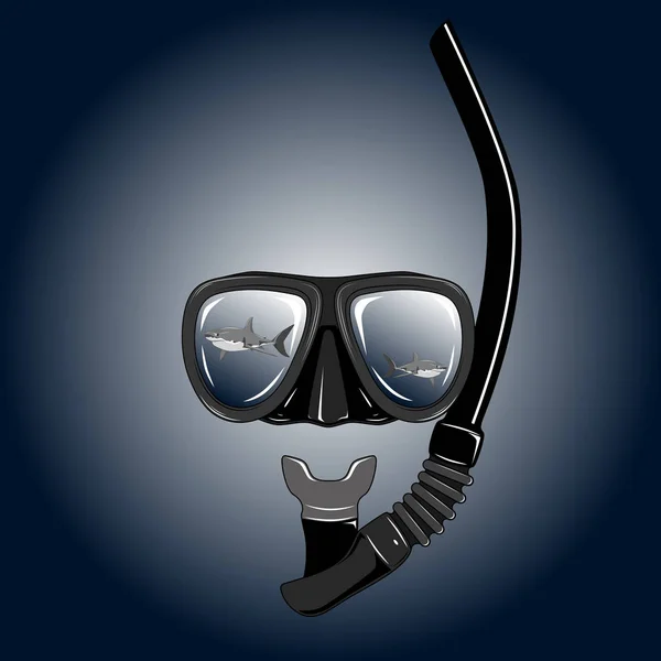 Mask Snorkel Diving Sharks Vector Image Dark Blue Background — Stock Vector