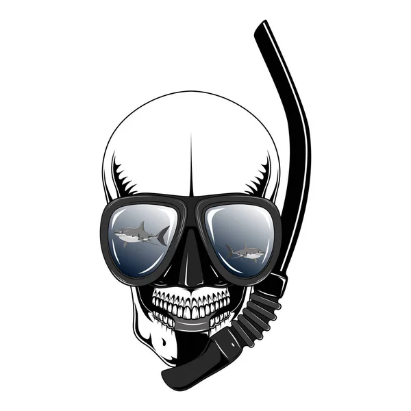 Craniu Mască Snorkel Pentru Scufundări Imagine Vectorială Rechini — Vector de stoc
