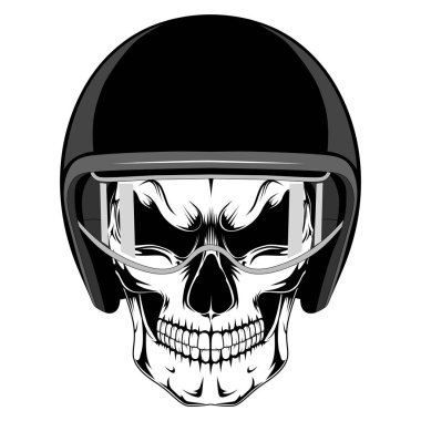 Kafatası motosiklet kask içinde. Beyaz arka plan üzerinde vektör görüntü.