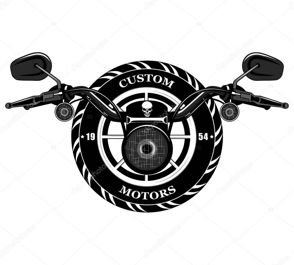 Rudder motorcycle with a motorcycle wheel. Vector image on white background.