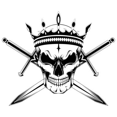Kılıç ile taç kafatasında. Beyaz bir arka plan üzerinde siyah beyaz resim.