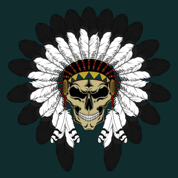 Индийский череп в короне из перьев. Цветной вектор
.