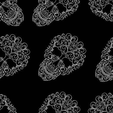 Kafatasları siyah bir arka plan görüntüsü ile sorunsuz doku.