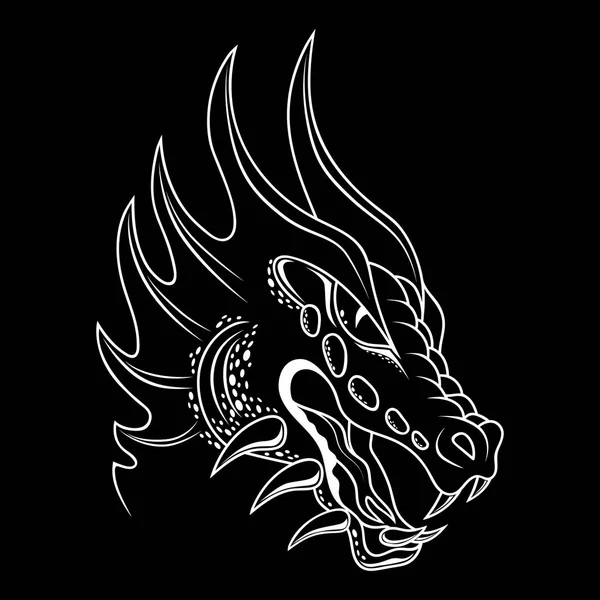 ドラゴン ヘッドのベクター画像 黒の背景に白のイメージ — ストックベクタ