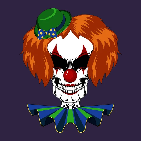 Färg vektorbild av en clown skalle i en hatt och en jabot. — Stock vektor