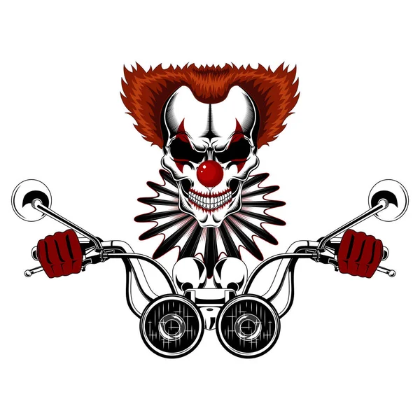 Image vectorielle d'un crâne de clown en gants rouges conduisant une moto . — Image vectorielle