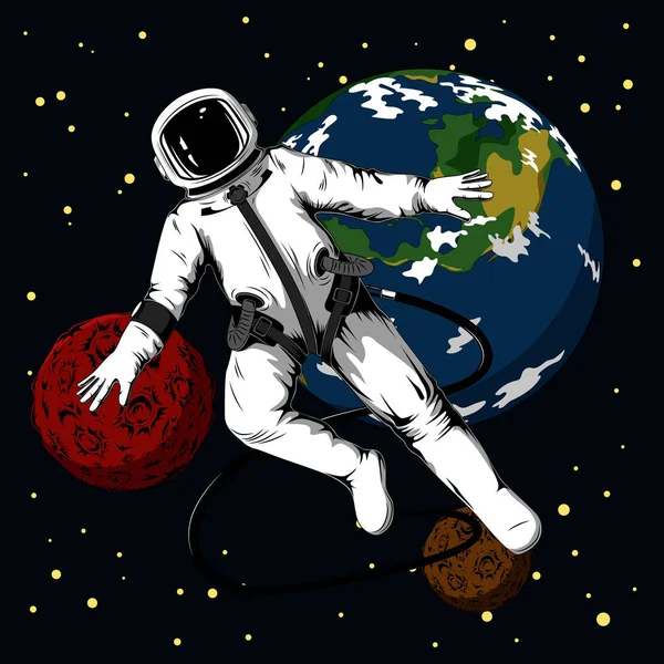 Αστροναύτης στο διάστημα. Έγχρωμη διανυσματική εικόνα του αστροναύτη Ανάντ των πλανητών. — Διανυσματικό Αρχείο