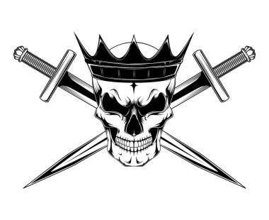 Bir kılıç ile bir taç siyah ve beyaz kafatası vektör görüntü.