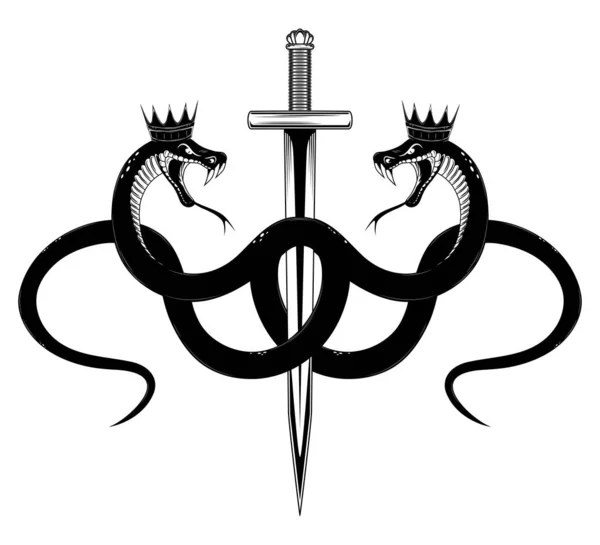 Immagine vettoriale di un serpente in una corona con una spada . — Vettoriale Stock
