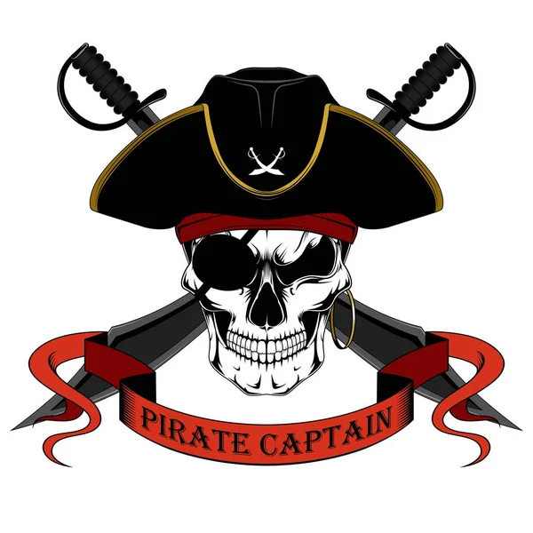 Calavera Capitán Pirata Sombrero Con Espadas Imagen Vectorial Color Sobre — Archivo Imágenes Vectoriales