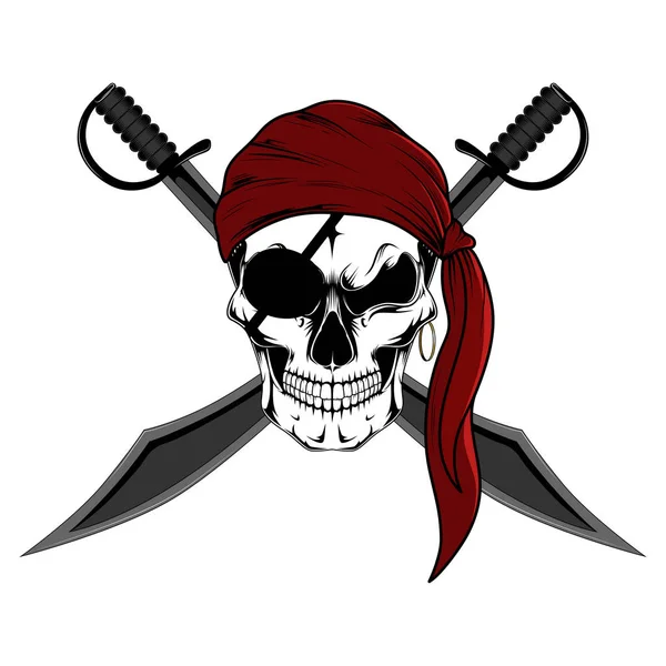 Pirata Crânio Uma Bandana Vermelha Com Sabres Imagem Vetorial Sobre —  Vetores de Stock