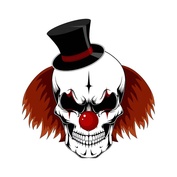 一个戴着红头发的圆柱帽中的小丑头骨的矢量图像 白色背景上的图像 — 图库矢量图片