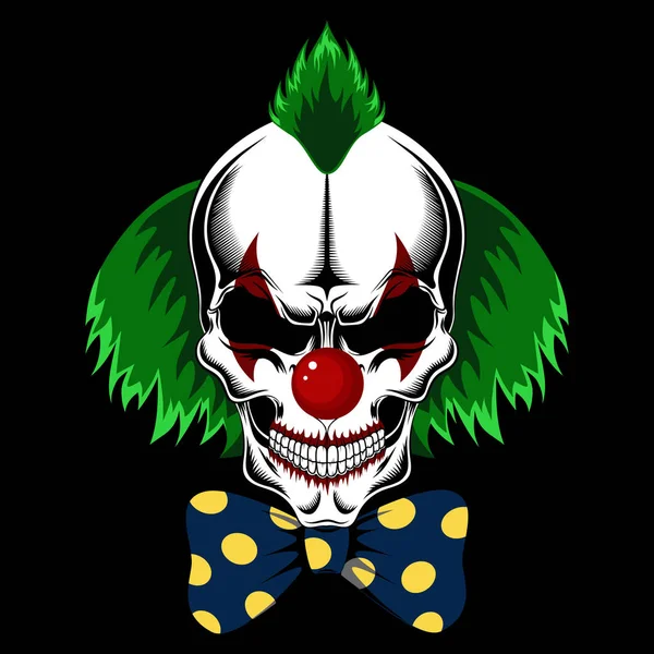 Clownsschädel Mit Grünen Haaren Und Schleife Vektorbild Auf Schwarzem Hintergrund — Stockvektor