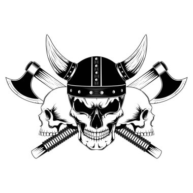 Kafatasları ve eksenleri ile bir viking kafatası vektör görüntüsü.