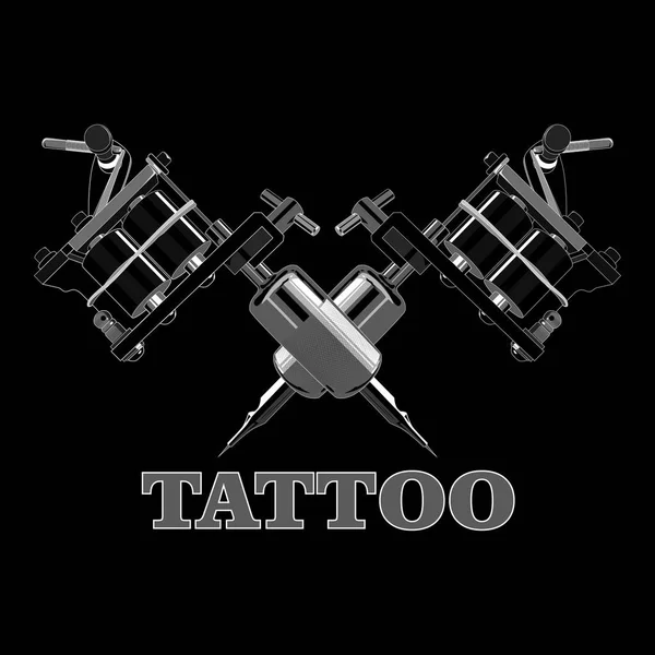 Imagem Vetorial Duas Máquinas Tatuagem Fundo Preto — Vetor de Stock