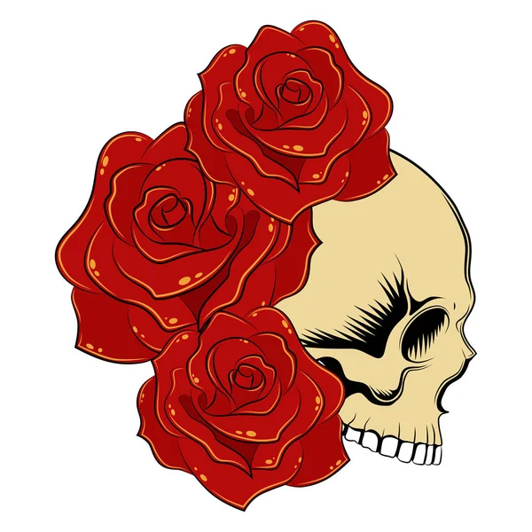 Cráneo Con Rosas Rojas Imagen Vectorial Sobre Fondo Blanco — Vector de stock