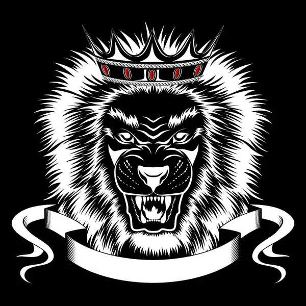 Vektorbild Eines Löwen Einer Krone Bild Auf Schwarzem Hintergrund — Stockvektor