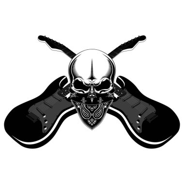 Bir kafatası ve gitar vektör görüntü. Beyaz arka plandaki resim.