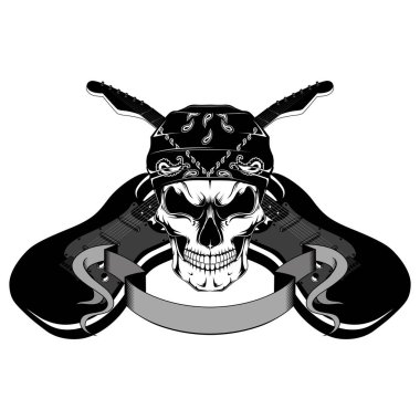 Gitar ile bir bandana bir kafatası vektör görüntü.