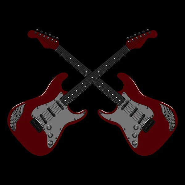 Two Red Electric Guitars Wings Vector Image Black Background — Stock Vector