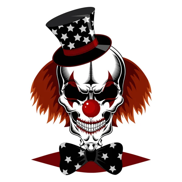 Imagen Vectorial Del Cráneo Payaso Malvado Sombrero Con Estrellas Imagen — Vector de stock