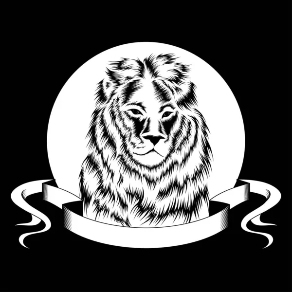 Vektorbild Eines Schwarzen Löwen Auf Weißem Hintergrund Gravur Vorlage Druck — Stockvektor