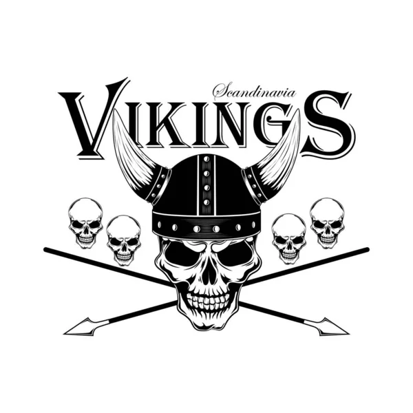 Imagen Vectorial Blanco Negro Cráneo Casco Vikingo Con Flechas — Vector de stock