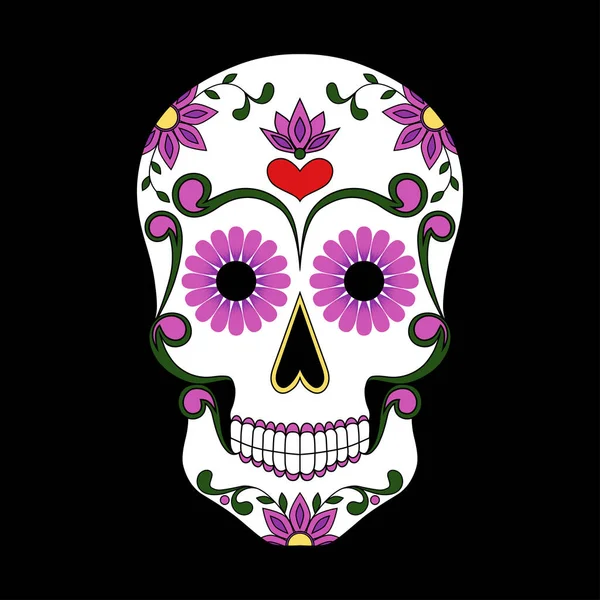 Meksykańska Czaszka Ozdobiona Kwiatami Wizerunek Wektora Dnia Śmierci — Wektor stockowy