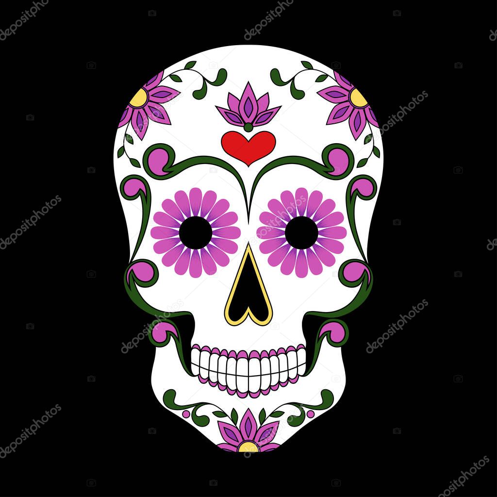 Mexican skull decorated with flowers. Vector image to the day of the dead.