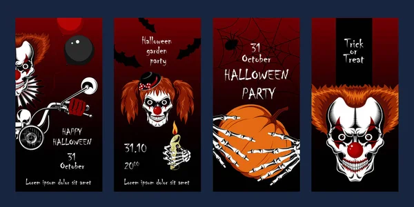 Conjunto Ilustrações Vetoriais Para Halloween Com Palhaços Malignos Palhaços Perucas — Vetor de Stock