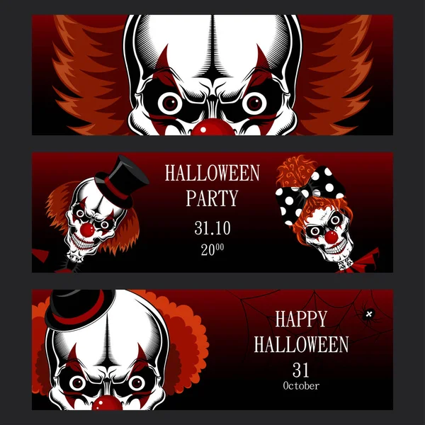 Набор Баннеров Хэллоуин Векторные Изображения Ужасных Злых Клоунов — стоковый вектор