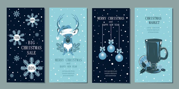 Conjunto Modelos Para Saudar Banners Folhetos Cartões Feliz Natal Feliz — Vetor de Stock
