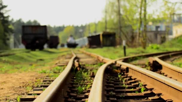 Railroad tracks. Depot wagons. Oude rails. 3. — Stockvideo