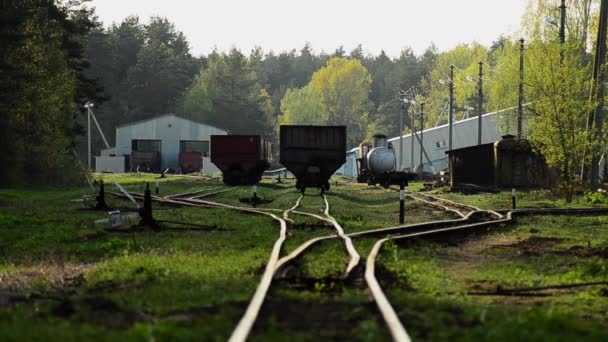 Railroad tracks. Depot wagons. Old rails. 11. — Stock Video
