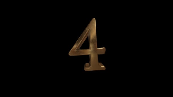 Countdown from 0 to 10. Digit 4. Gold digit 4 with alpha channel. — Stock Video