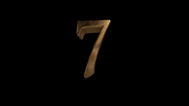 Countdown from 0 to 10. Digit 7. Gold digit 7 with alpha channel. — Stock Video