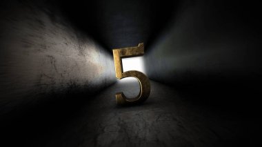 5 geri sayım koyu numara. Sayı sayma. Kasvetli koridor.
